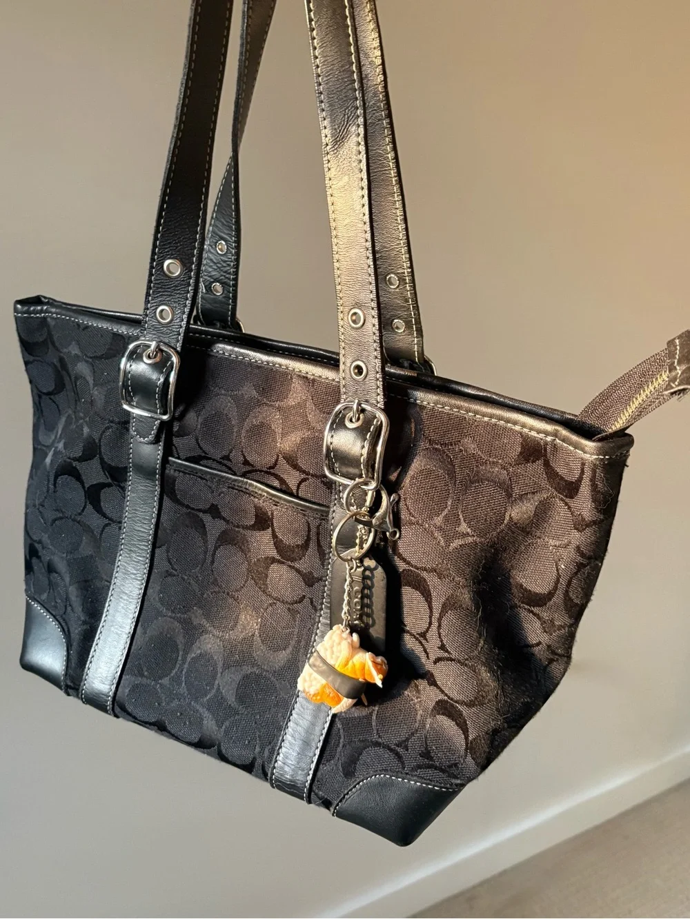 Coach Black Signature Jacquard Shoulder Tote